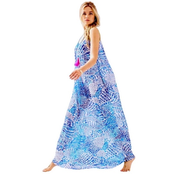 Lilly Pulitzer Kendra Maxi Dress in Brilliant Blue Blue Tang Gang S/M - Picture 2 of 9